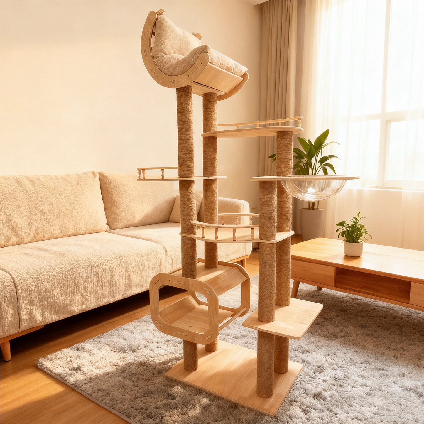Solid Wood Cat Tree - With Sisal