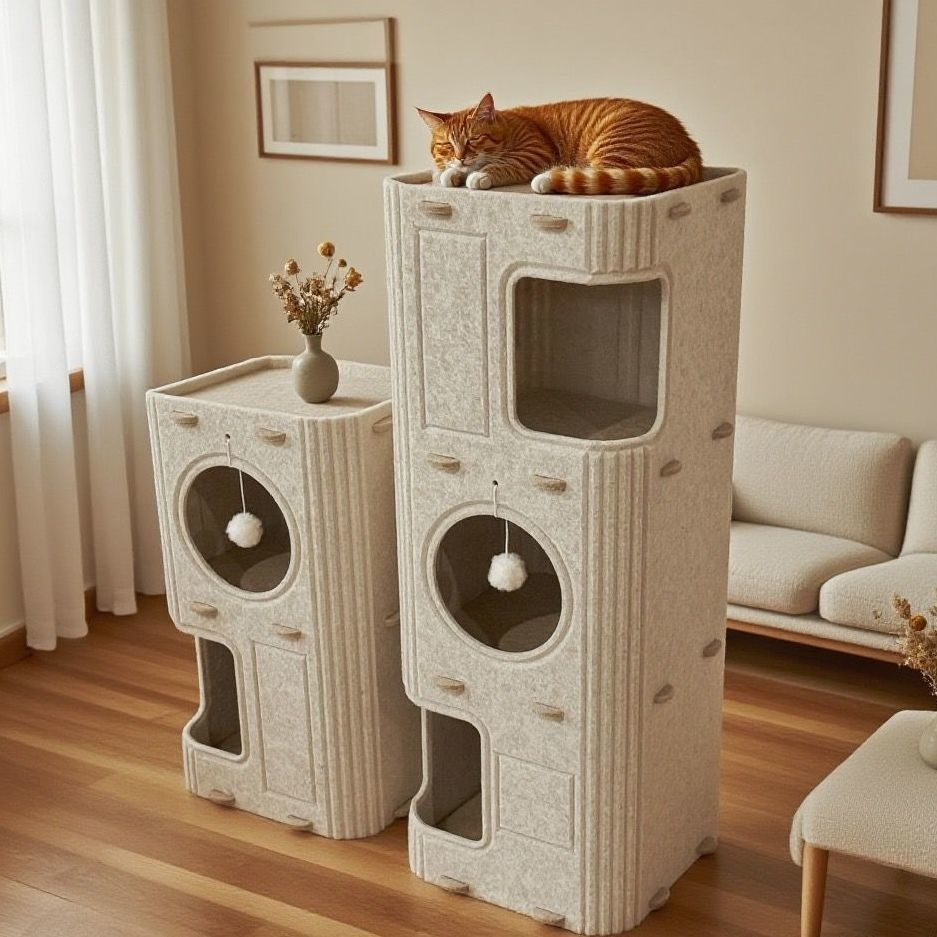 Felt Cat Climbing Tree